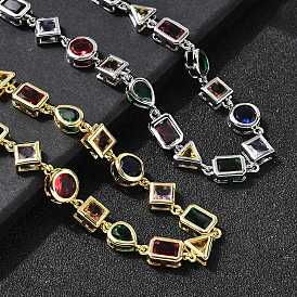 Латунные геометрические звенья цепи с разноцветными кубическими циркониями, стойки покрытие, долговечный, без кадмия и без свинца
