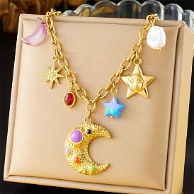 304 Женские ожерелья-нагрудники из нержавеющей стали с пластиковыми вставками, Вс & луна, красочный