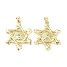 Rack Plating Star of David Brass Micro Pave Cubic Zirconia Pendants, Cadmium Free & Lead Free, Long-Lasting Plated, Real 18K Gold Plated
