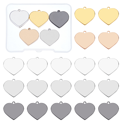 30Pcs 5 Color Brass Pendants, Mirror Polished Finish Stamping Blank Tag, Heart