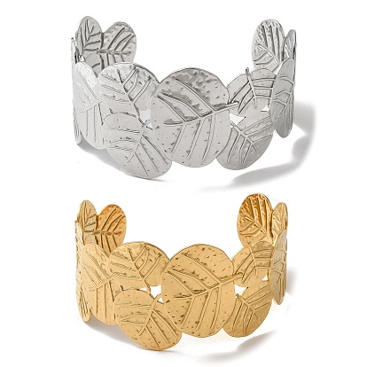 Открытые браслеты-манжеты из нержавеющей стали с листочками для женщин