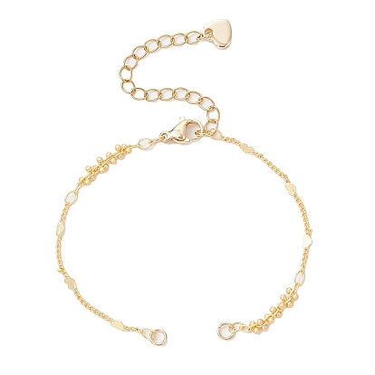 Изготовление браслетов из латунных цепочек с сердцем и круглыми бусинами, с 304 удлинителем цепи из нержавеющей стали