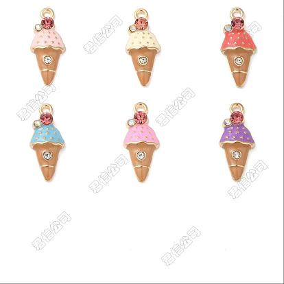 24 piezas 6 colores Colgantes de esmalte de aleación chapados en oro claro, con diamante de imitación, larga duración plateado, encanto de helado