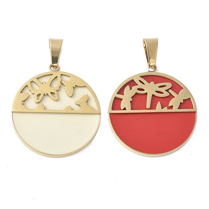 304 нержавеющей стальной эмали подвески, ионное покрытие (ip), плоский круглый с подвеской в виде бабочки/стрекозы, золотые