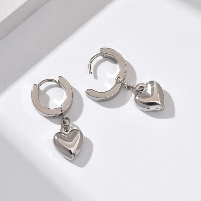 Fashionable Classic 201 Stainless Steel Heart Hoop Earrings