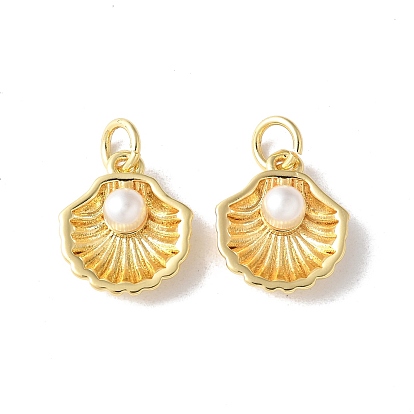 Colgantes de latón, temas del océano, con abs perlas de imitación, larga duración plateado, sin plomo y cadmio, chapado en rack, real 18 k chapado en oro, con anillo de salto
