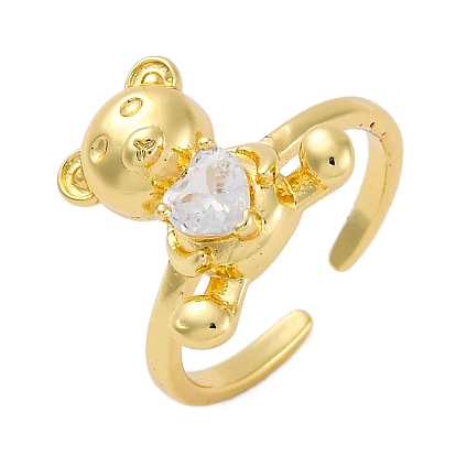 Кольца-манжеты для пальцев с покрытием из латуни с микропаве из прозрачного кубического циркония для женщин, долговечный, нести с сердцем