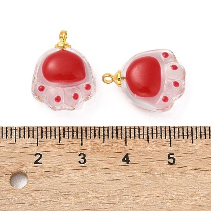 Transparent Resin Pendants, Paw Print Charms with Golden Plated Alloy Pendant Bails