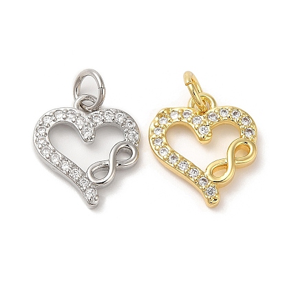 Eco-Friendly Brass Micro Pave Cubic Zirconia Pendants, with Jump Ring, Lead Free & Cadmium Free, Heart with Infinity