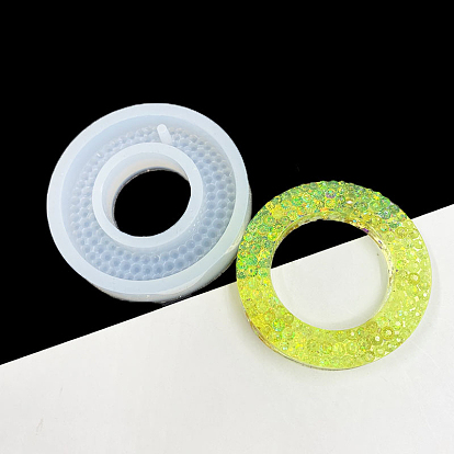 Imitation Embedded Rhinestone Donut Pendant Silicone Molds, Resin Casting Molds, for UV Resin & Epoxy Resin Craft Making