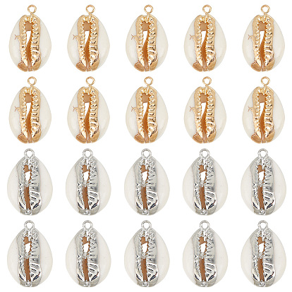 20шт 2 стили подвески из ракушек каури, с металлическая фурнитурой, натуральный цвет