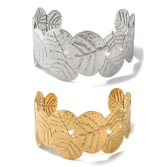 Открытые браслеты-манжеты из нержавеющей стали с листочками для женщин