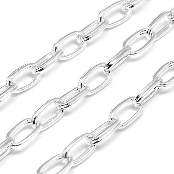 Electroplate Iron Cable Chains, Double Link Chains, Soldered, with Spool, Oval, Lead Free & Nickel Free, 13x7x2mm