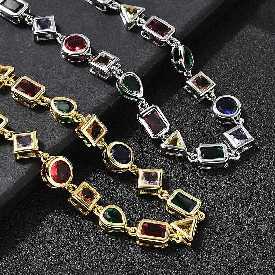 Латунные геометрические звенья цепи с разноцветными кубическими циркониями, стойки покрытие, долговечный, без кадмия и без свинца