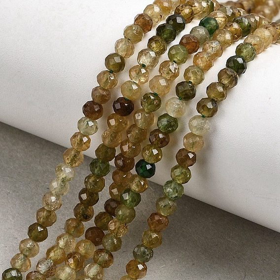 Бусы из натурального зеленого турмалина, граненые, рондель