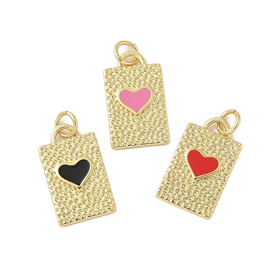 Латунь эмаль подвески, прямоугольник с подвеской в виде сердца, с целью перехода в кольце, без свинца и без кадмия, долговечный, стойки покрытие, реальный 18 k позолоченный