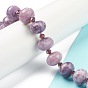 Natural Lepidolite/Purple Mica Stone Beads Strands, with Seed Beads, Faceted, Oval