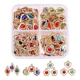 80Pcs 4 Style Rack Plating Eco-Friendly Iron Charms, with Rhinestone, Mix-shaped