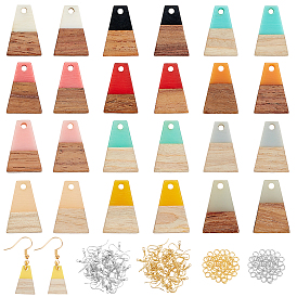 Olycraft DIY 2 Colors Dangle Earring Making Kits, 26Pcs Trapezoid Resin & Walnut Wood Pendants, Brass Earring Hooks & 2 Styles Jump Rings
