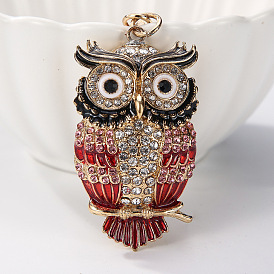 New creative key chain animal pendant cute diamond owl key chain metal