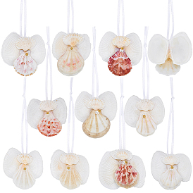10Piezas de adornos colgantes de acrílico de concha natural y perla imitada, con cinta de raso, shell forma