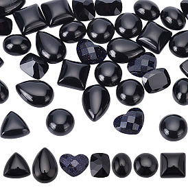 PANDAHALL ELITE 42Pcs 7 Style Natural & Synthetic Gemstone Cabochons, Faceted, Oval & Teardrop & Triangle & Heart & Half Round & Rectangle & Square
