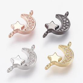 Brass Micro Pave Cubic Zirconia Links, Moon and Star
