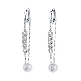 925 серьги-кольца из стерлингового серебра с круглой цепочкой, со стеклянным жемчугом