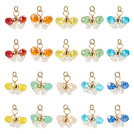 20шт. 10цвета подвесок из стеклянных бусин, с кольцами сплава, бабочки прелести