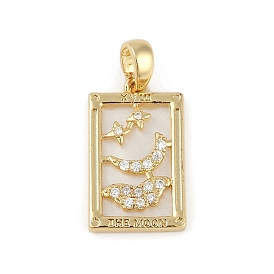 Brass Clear Rhinestone Pendants, Square with Butterfly Moon