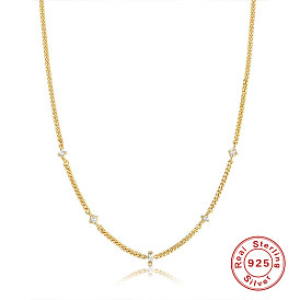 925 Sterling Silver Diamond Interlocking Collarbone Necklace for Women