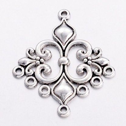 Tibetan Style Chandelier Component Links, Lead Free and Cadmium Free, Rhombus, 36x30x2mm, Hole: 1.5mm
