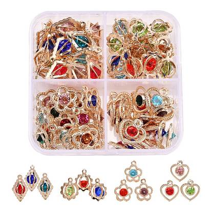 80Pcs 4 Style Rack Plating Eco-Friendly Iron Charms, with Rhinestone, Mix-shaped