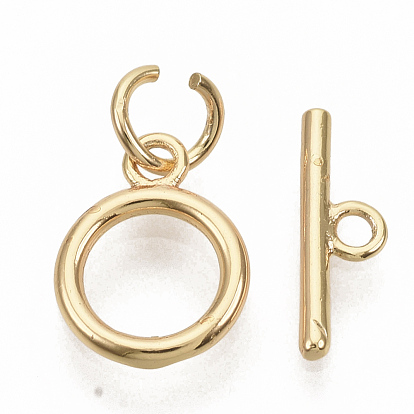 Brass Toggle Clasps, with Jump Rings, Nickel Free, Ring, Real 18K Gold Plated