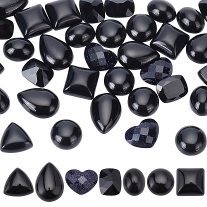 42Pcs 7 Style Natural & Synthetic Gemstone Cabochons, Faceted, Oval & Teardrop & Triangle & Heart & Half Round & Rectangle & Square