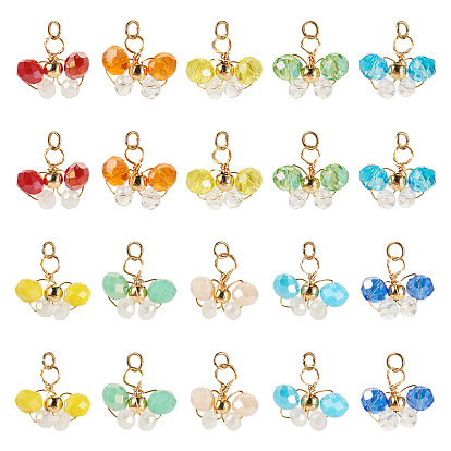 20шт. 10цвета подвесок из стеклянных бусин, с кольцами сплава, бабочки прелести