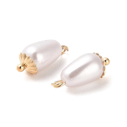 Colgantes de perlas de imitación de plástico abs, con accesorios de latón chapados en oro real 18k, encanto ovalado