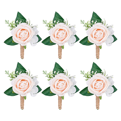 6 шт. искусственных цветов для бутоньерки из ткани, для свадьбы, партийные украшения