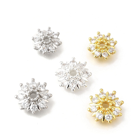 Колпачки для бусин из прозрачного кубического циркония в форме цветка из латуни, долговечный, без кадмия и без свинца, стойки покрытие
