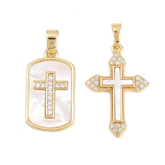 Латунные микропаве прозрачные подвески с фианитом, с оболочкой, крест прелести, долговечный, стойки покрытие, без свинца и без кадмия