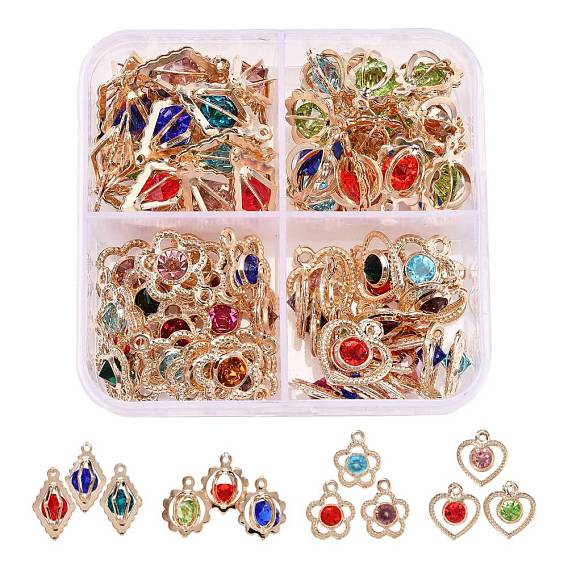 80Pcs 4 Style Rack Plating Eco-Friendly Iron Charms, with Rhinestone, Mix-shaped