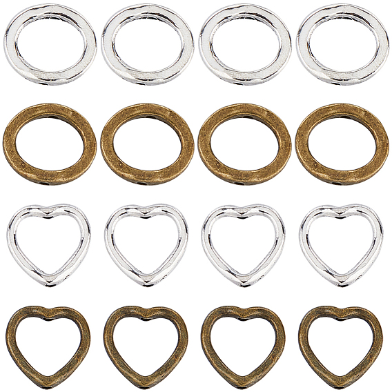 80шт 4 стили оправы из бисера из сплава в тибетском стиле, Сердце & кольцо