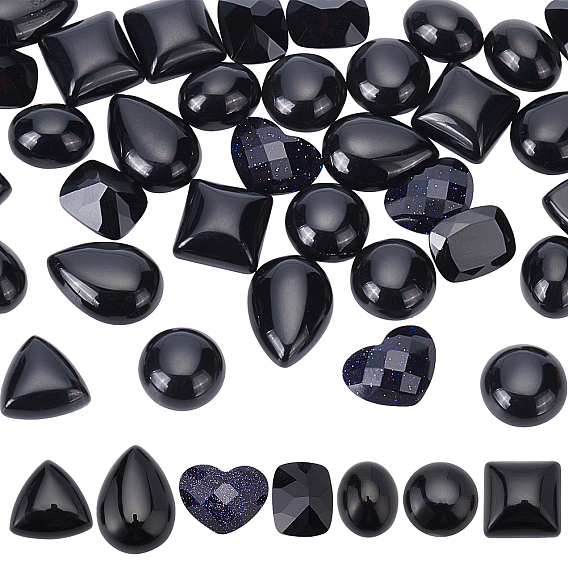 42Pcs 7 Style Natural & Synthetic Gemstone Cabochons, Faceted, Oval & Teardrop & Triangle & Heart & Half Round & Rectangle & Square
