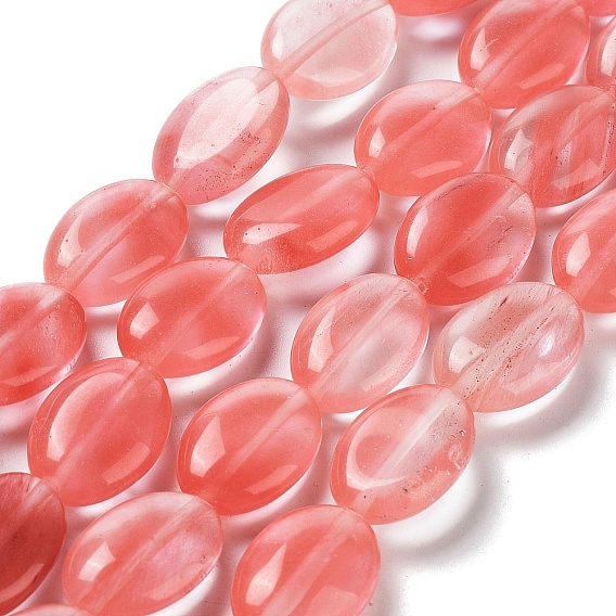Cuentas de vidrio de cuarzo de cereza hebras, Plano Oval