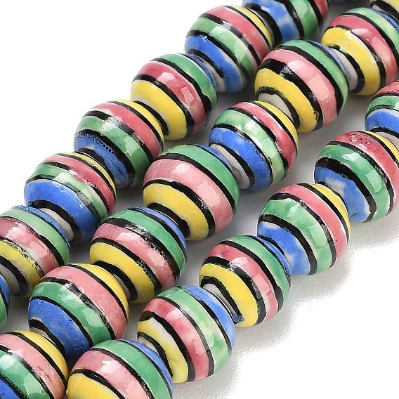 Handmade Porcelain Beads, Hand Painted, Famille Rose Porcelain, Round with Stripe