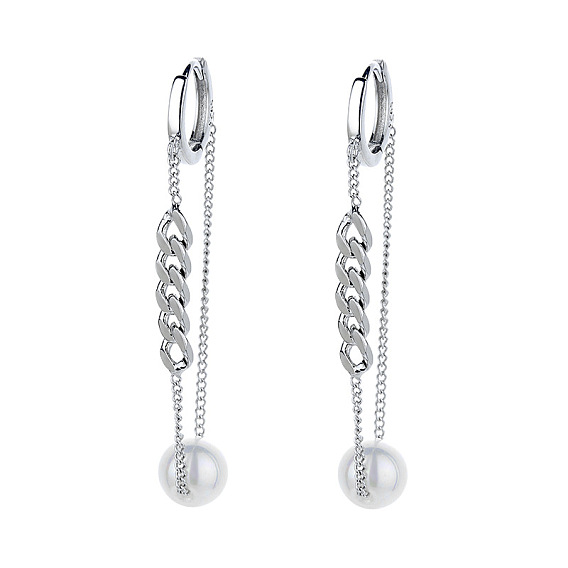 925 серьги-кольца из стерлингового серебра с круглой цепочкой, со стеклянным жемчугом