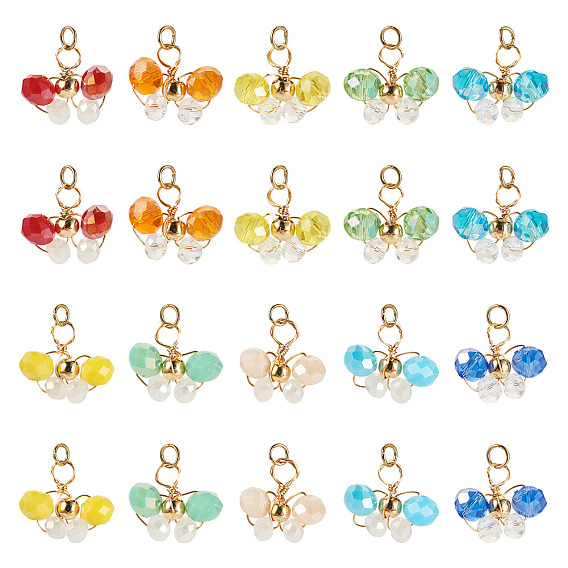 20шт. 10цвета подвесок из стеклянных бусин, с кольцами сплава, бабочки прелести