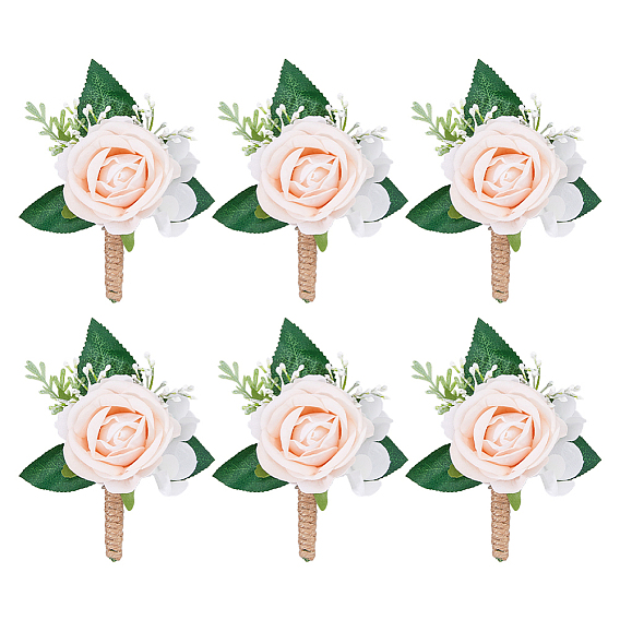 6 шт. искусственных цветов для бутоньерки из ткани, для свадьбы, партийные украшения