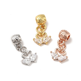 Rack Plating Brass Micro Pave Clear Cubic Zirconia Pendants, Long-Lasting Plated, Cadmium Free & Lead Free, Swan