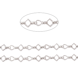 304 Stainless Steel Rhombus & Heart Link Chains, Unwelded
